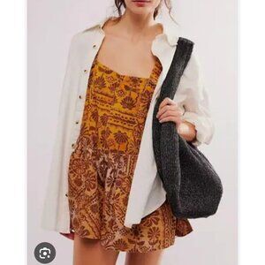 Free‎ People Palm Bay Printed Shortalls Romper Desert Combo Medium Boho Beachy